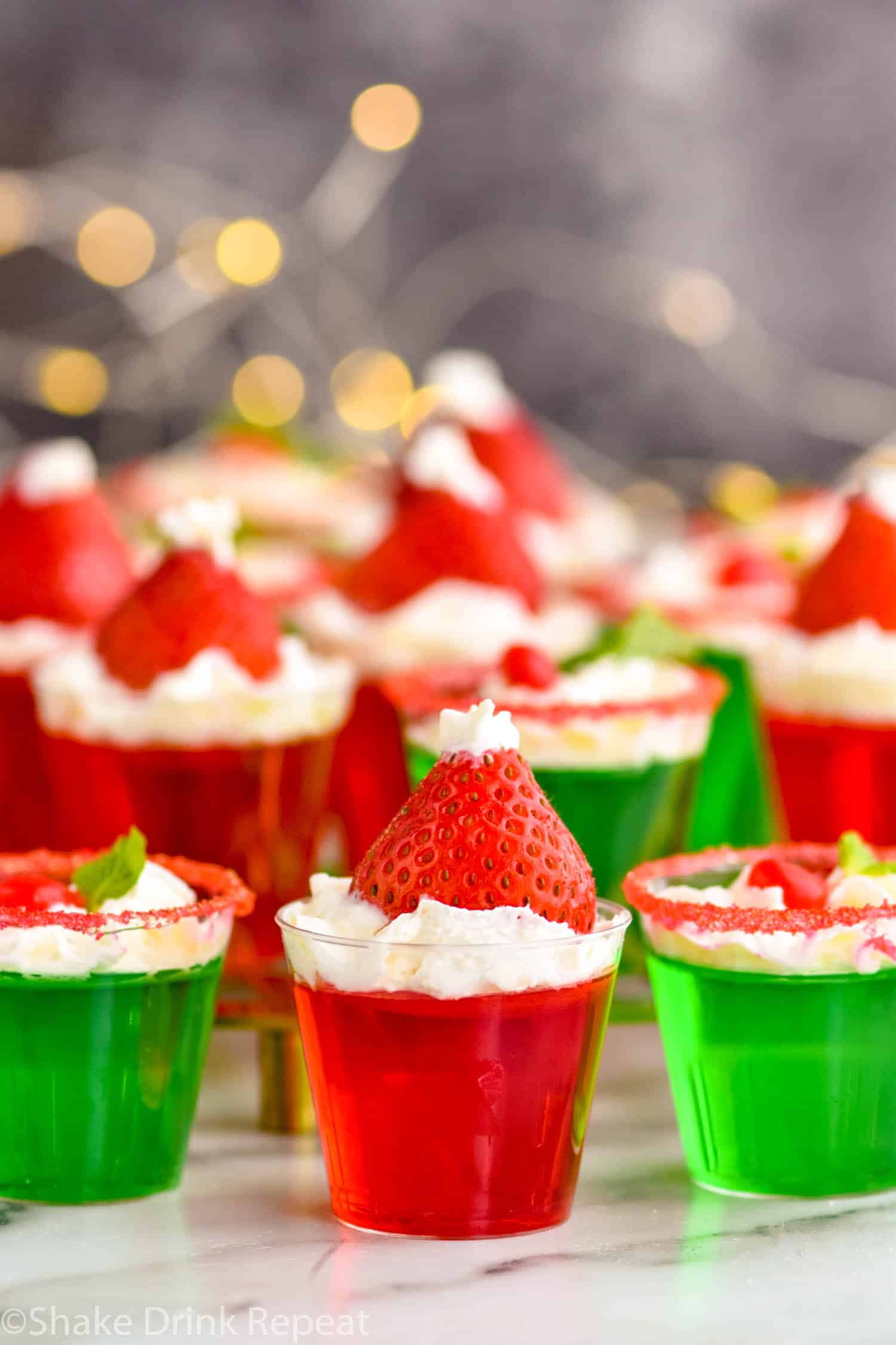 Santa Hat Jello Shots - Shake Drink Repeat